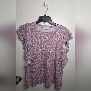 *3 FOR $12* Sugar Fox Flutter Sleeve Ruffled Blouse in Orange And Blue